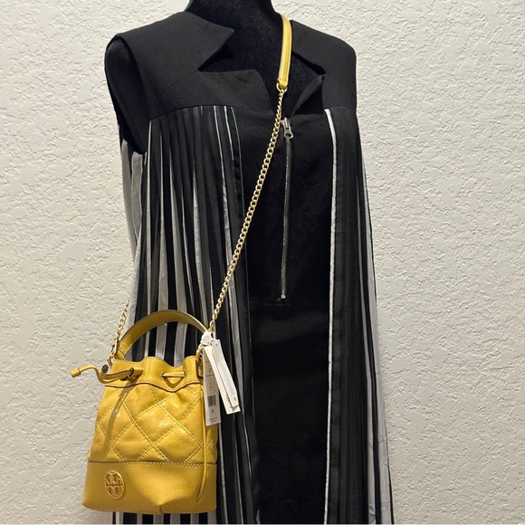 Tory Burch Handbags - Tory Burch Yellow Quilted Drawstring Crossbody Bucket Bag